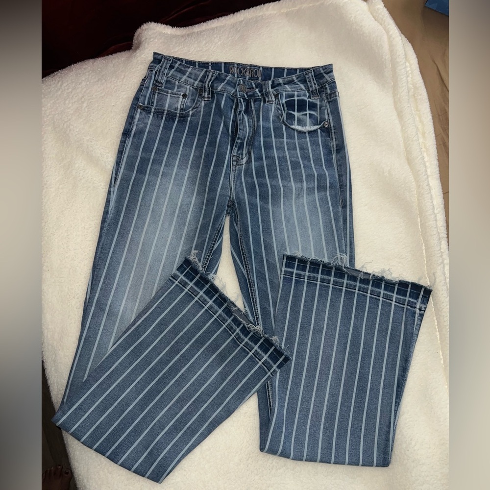 Rock & Roll Cowgirl Blue Striped Flare Jeans